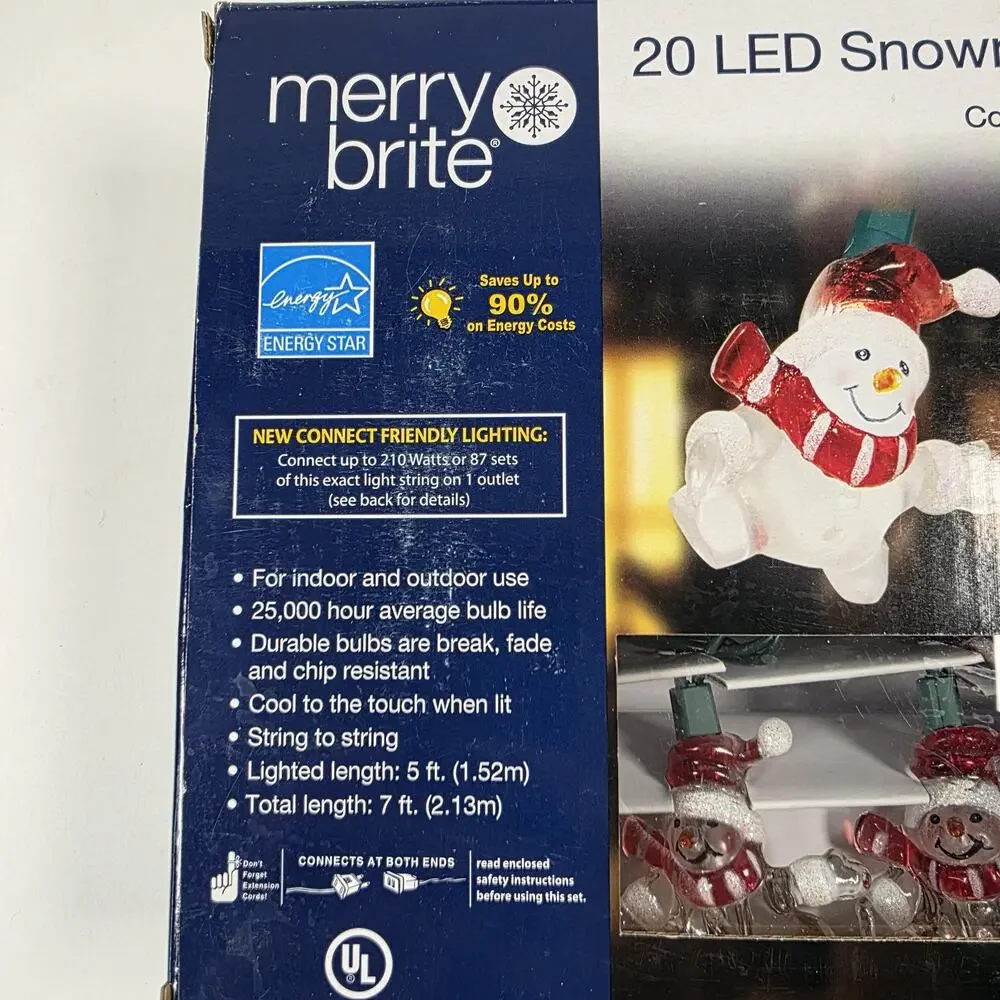 Merrybright 20 LED Snowman String Light Set Christmas Indoor/Outdoor 7 Feet